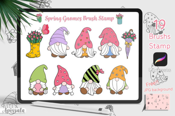 Download Spring Gnomes Brush Stamp for Procreate - Procreate Collection