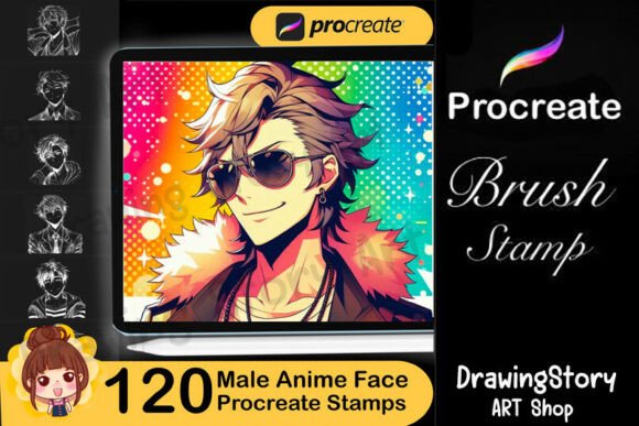 Download 120 Anime Male Face Stamps: Procreate - Procreate Collection