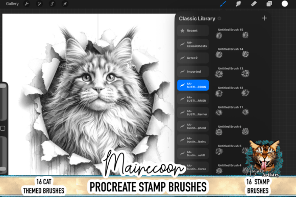 Download Maine Coon Cat Procreate Brush Stamps - Procreate Collection