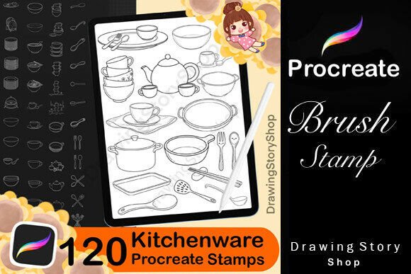 Download 120 Procreate Kitchenware Stamp Brushes - Procreate Collection