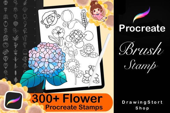 Download 300 Procreate Flower &amp; Leaves Stamps - Procreate Collection