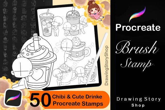 Download Procreate Chibi &amp; Cute Drinks Brush Set - Procreate Collection