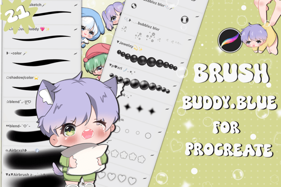 Download Buddy Blue Brush Drawing for Procreate - Procreate Collection