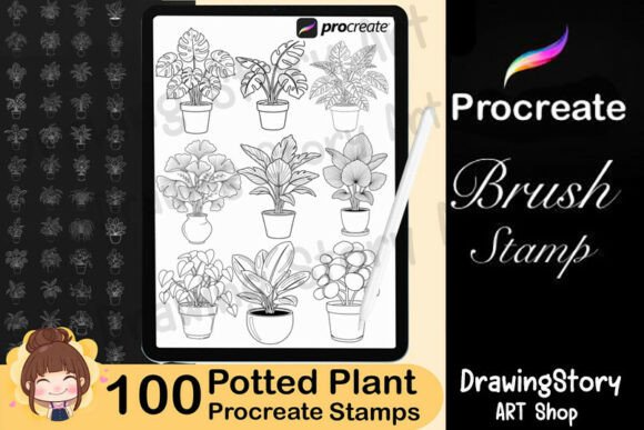Download 100 Potted Plants Stamps Procreate Brush - Procreate Collection