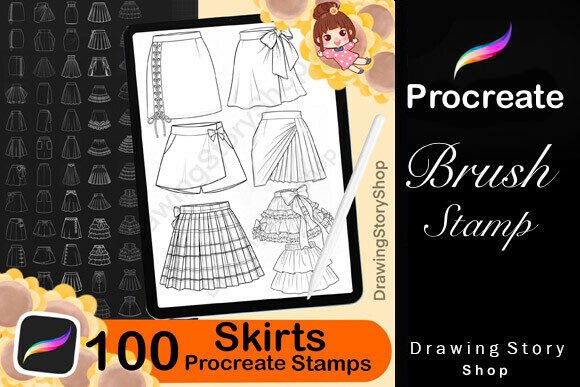Download 100 Procreate Skirt Stamp Brushes - Procreate Collection