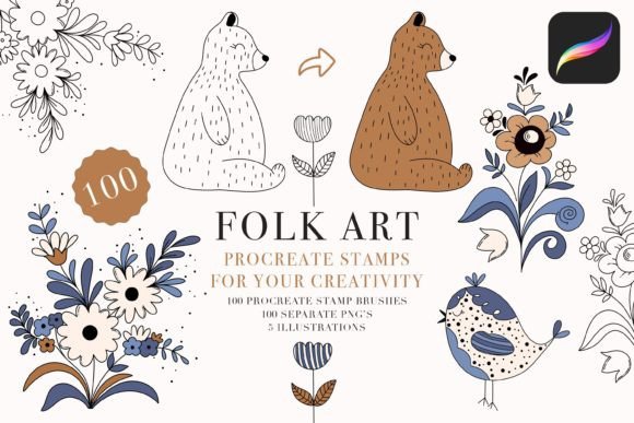 Download Folk Art Procreate Stamp Brushes - Procreate Collection