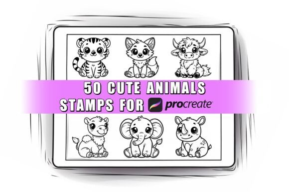 Download 50 Cute Animals Procreate Stamps Brushes - Procreate Collection