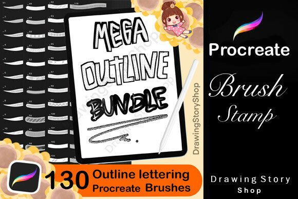 Download 130 Procreate Outline Lettering Brushes - Procreate Collection