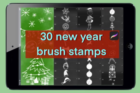 Download 30 Brushes Stamps New Year for Procreate Set - Procreate Collection