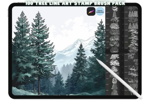 Download Procreate Tree Landscape Brush Stamp Set - Procreate Collection