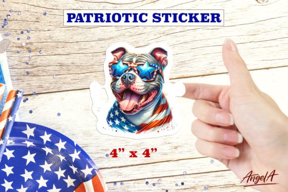 Download Patriotic USA Dog Pit Bull Sticker PNG - Pit bull Collection