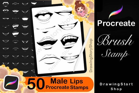Download 50 Procreate Lip Stamps, Male Mouth - Procreate Collection