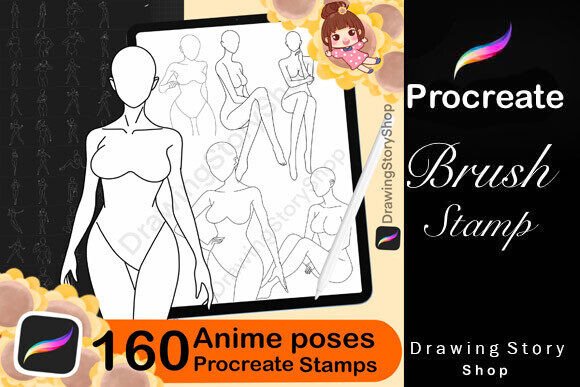 Download 160 Procreate Anime Manga Pose Stamps - Procreate Collection