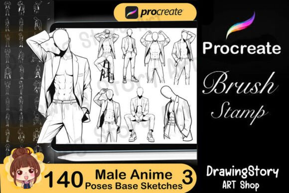 Download 140 Procreate Male Anime Poses 3 - Procreate Collection