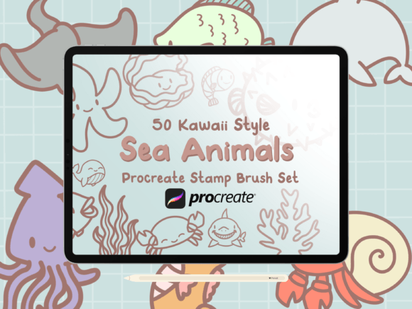 Download Sea Animals Procreate Stamp Brushes - Procreate Collection