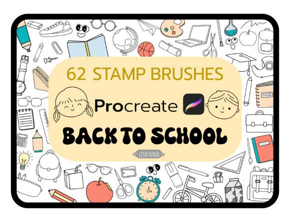 Download SCHOOL STAMPS, Groovy, Procreate Brushes - Procreate Collection
