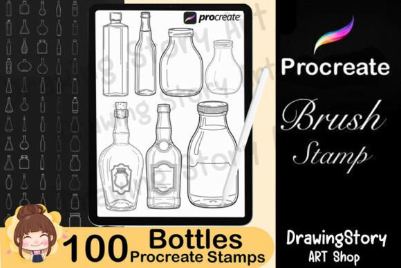 Download 100 Procreate Bottle Stamps - Procreate Collection