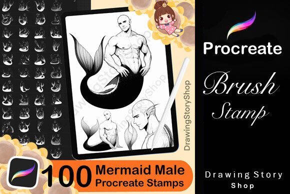 Download 100 Procreate Mermaid Male Stamp Brushes - Procreate Collection